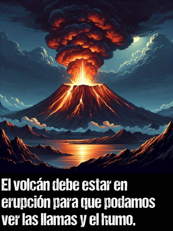 volcn: El volcn debe estar en erupcin para que podamos ver las llamas y el humo.