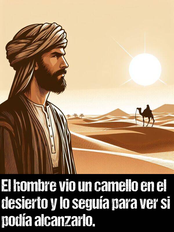 camello: El hombre vio un camello en el desierto y lo segua para ver si poda alcanzarlo.