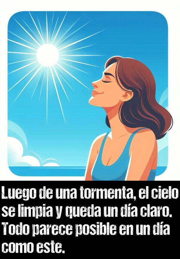 claro: Luego de una tormenta, el cielo se limpia y queda un da claro. Todo parece posible en un da como este.