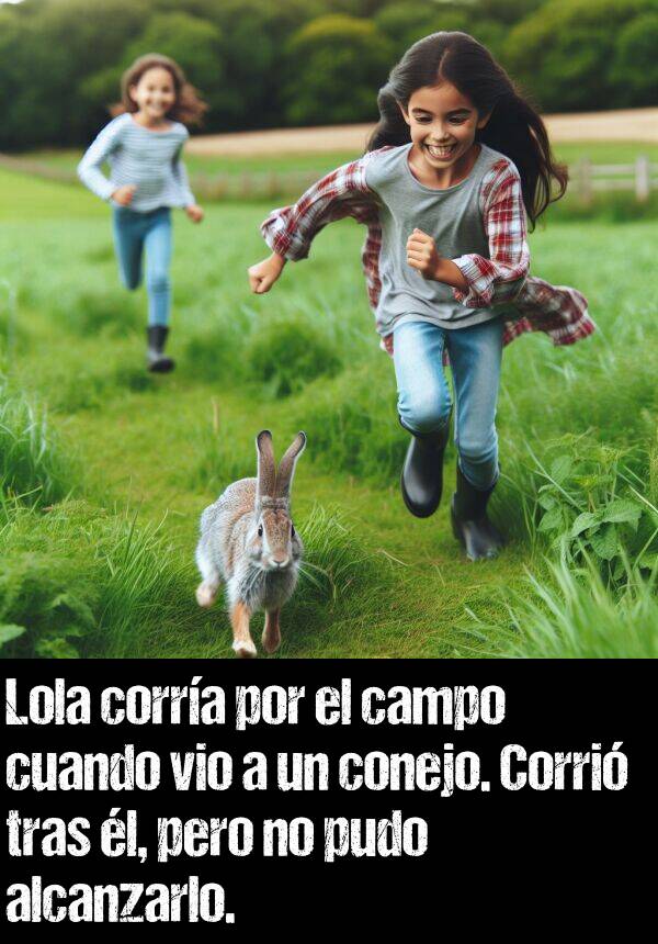 conejo: Lola corra por el campo cuando vio a un conejo. Corri tras l, pero no pudo alcanzarlo.