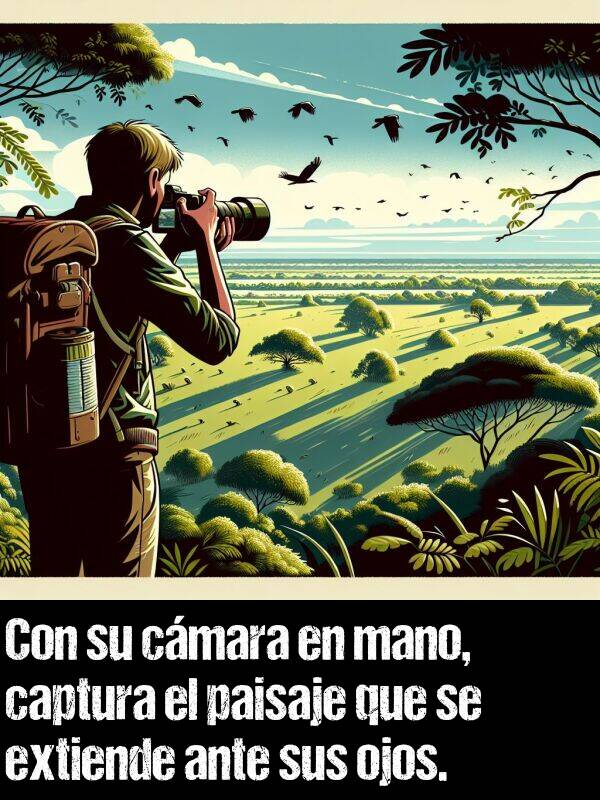 captura: Con su cmara en mano, captura el paisaje que se extiende ante sus ojos.