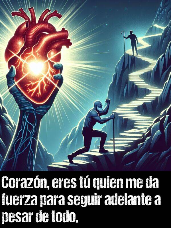 corazn: Corazn, eres t quien me da fuerza para seguir adelante a pesar de todo.