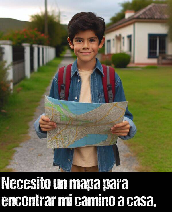 necesito: Necesito un mapa para encontrar mi camino a casa.