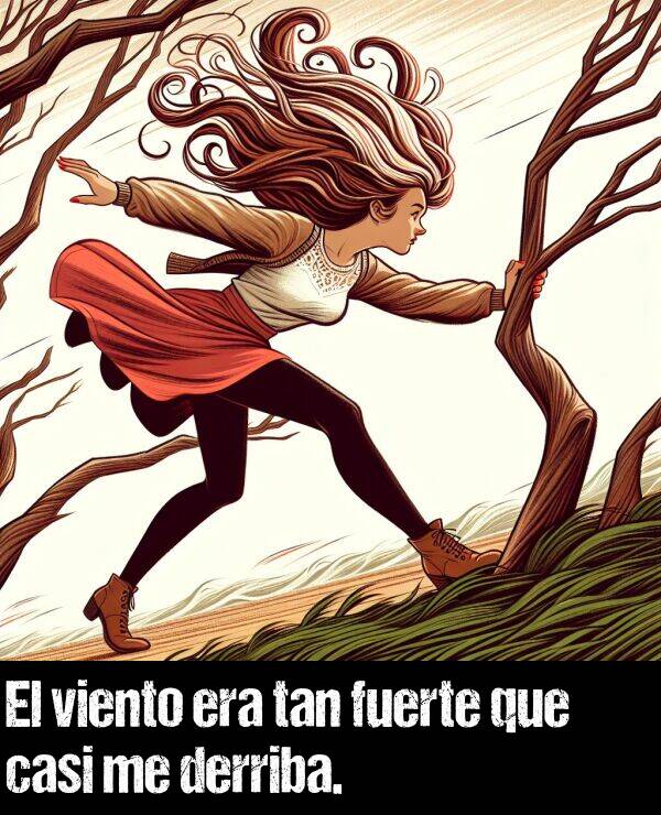 fuerte: El viento era tan fuerte que casi me derriba.