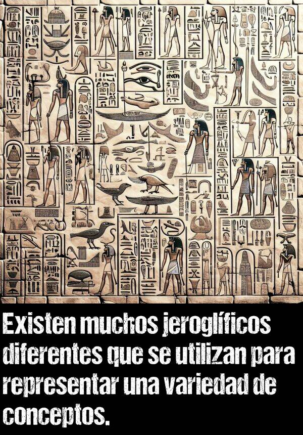 jeroglficos: Existen muchos jeroglficos diferentes que se utilizan para representar una variedad de conceptos.