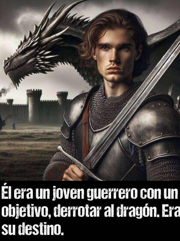 joven: l era un joven guerrero con un objetivo, derrotar al dragn. Era su destino.