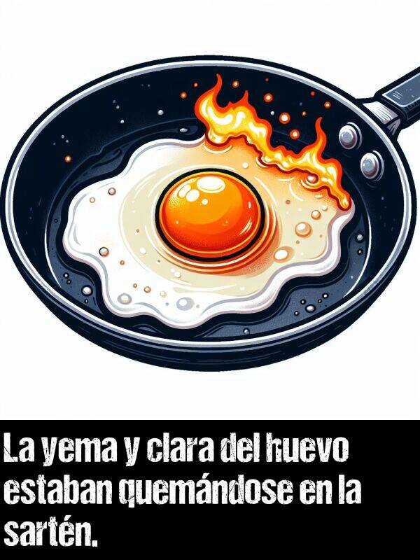 quemndose: La yema y clara del huevo estaban quemndose en la sartn.