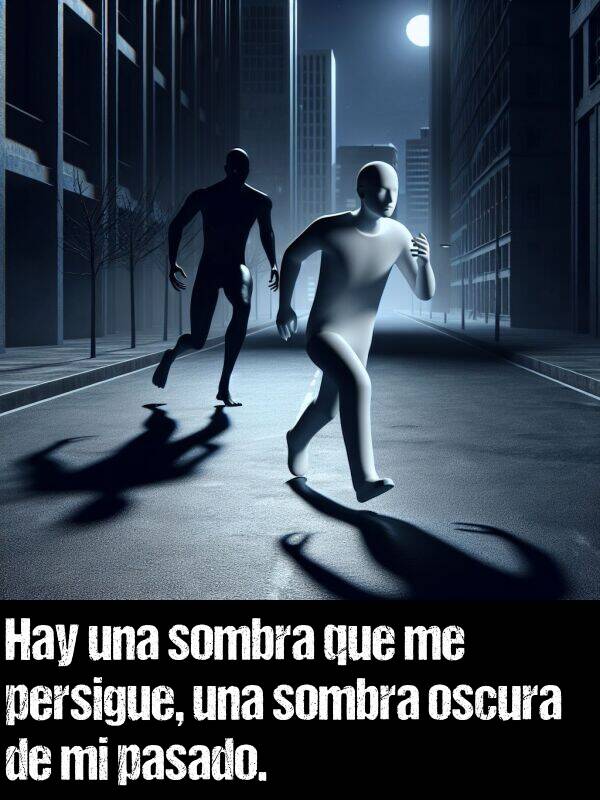 persigue: Hay una sombra que me persigue, una sombra oscura de mi pasado.