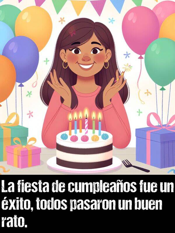 rato: La fiesta de cumpleaos fue un xito, todos pasaron un buen rato.