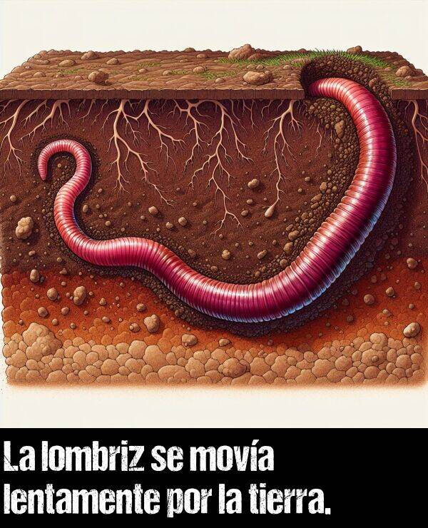 lentamente: La lombriz se mova lentamente por la tierra.