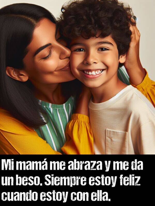 beso: Mi mam me abraza y me da un beso. Siempre estoy feliz cuando estoy con ella.
