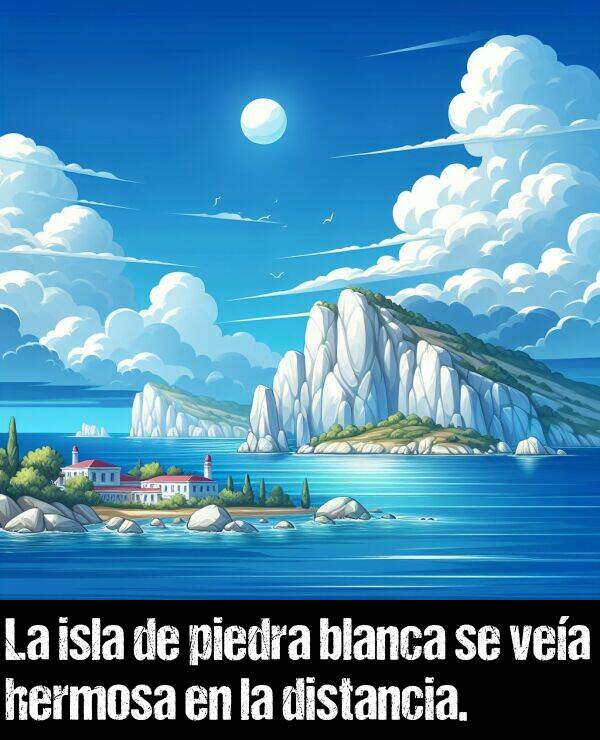 blanca: La isla de piedra blanca se vea hermosa en la distancia.