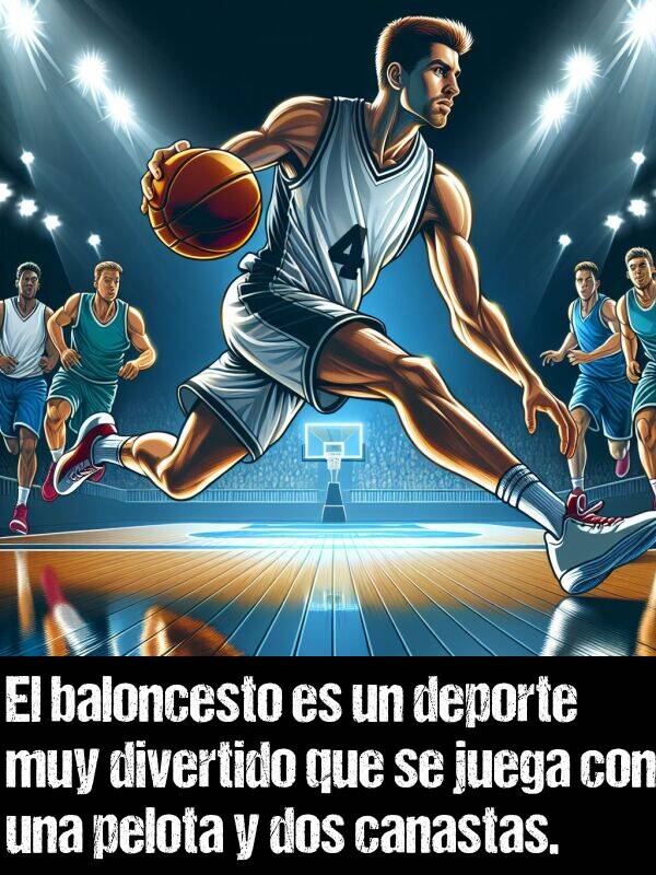 canastas: El baloncesto es un deporte muy divertido que se juega con una pelota y dos canastas.