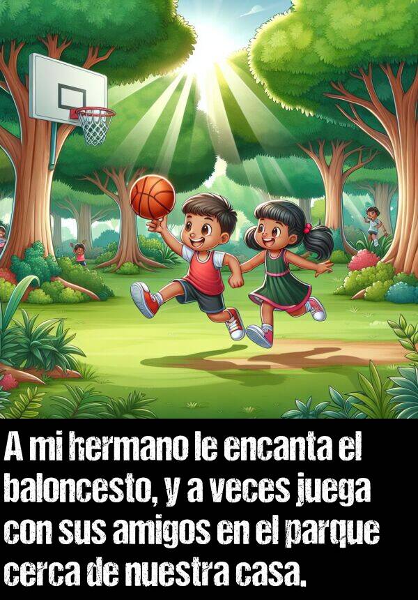 baloncesto: A mi hermano le encanta el baloncesto, y a veces juega con sus amigos en el parque cerca de nuestra casa.