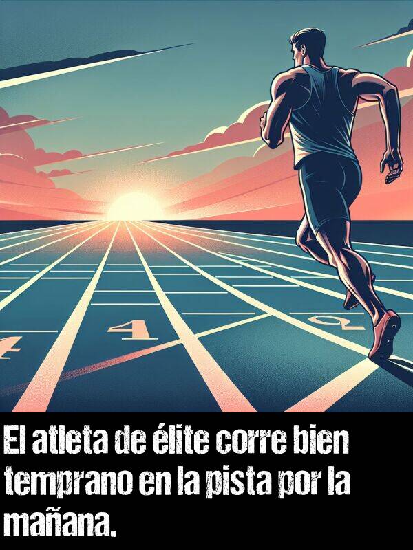 temprano: El atleta de lite corre bien temprano en la pista por la maana.
