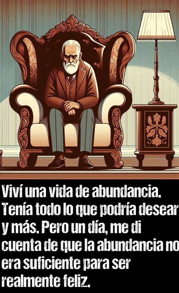 abundancia: Viv una vida de abundancia. Tena todo lo que podra desear y ms. Pero un da, me di cuenta de que la abundancia no era suficiente para ser realmente feliz.