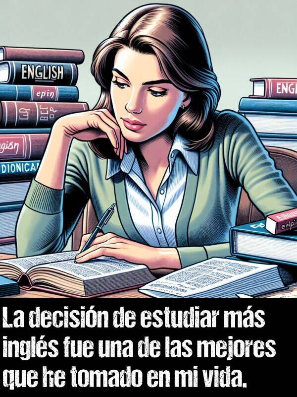 decisin: La decisin de estudiar ms ingls fue una de las mejores que he tomado en mi vida.