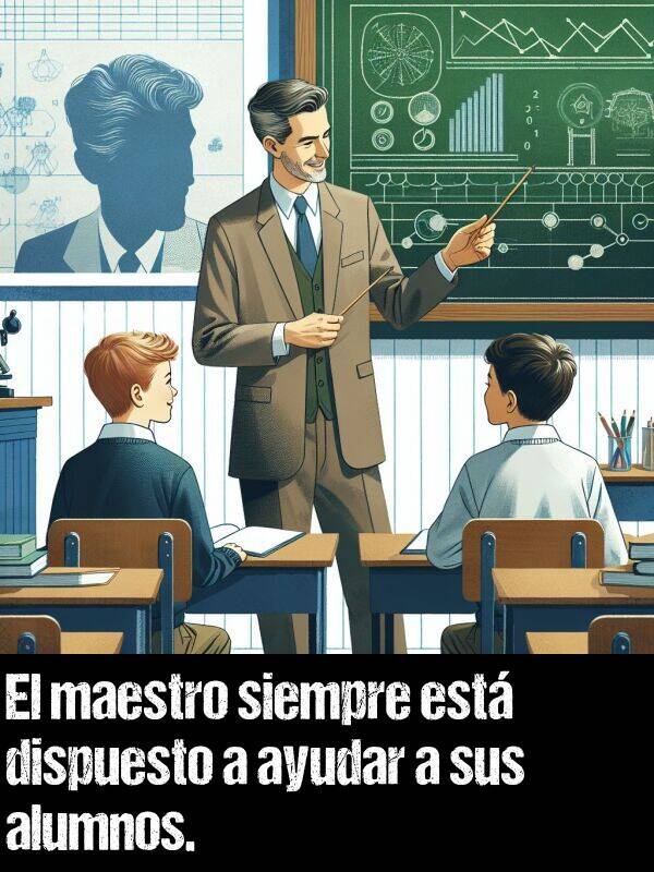 maestro: El maestro siempre est dispuesto a ayudar a sus alumnos.