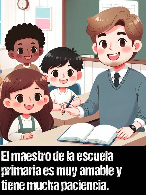 primaria: El maestro de la escuela primaria es muy amable y tiene mucha paciencia.