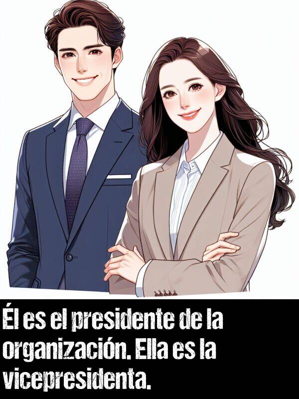 vicepresidenta: l es el presidente de la organizacin. Ella es la vicepresidenta.