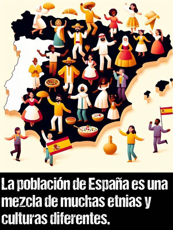 etnias: La poblacin de Espaa es una mezcla de muchas etnias y culturas diferentes.