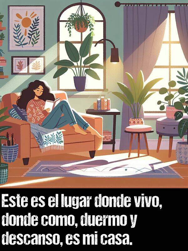 lugar: Este es el lugar donde vivo, donde como, duermo y descanso, es mi casa.