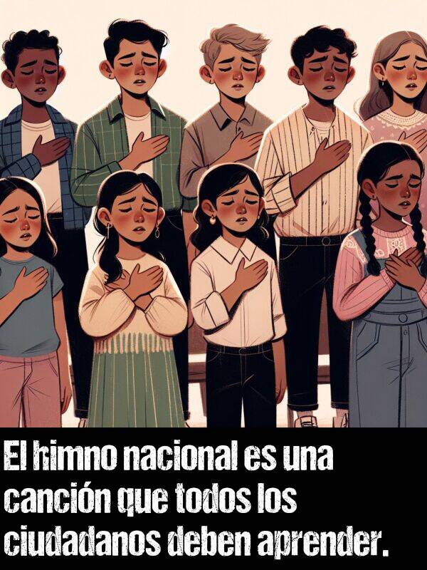 himno: El himno nacional es una cancin que todos los ciudadanos deben aprender.
