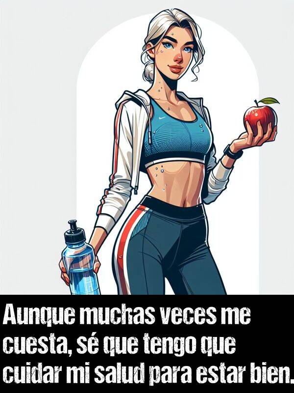 cuesta: Aunque muchas veces me cuesta, s que tengo que cuidar mi salud para estar bien.