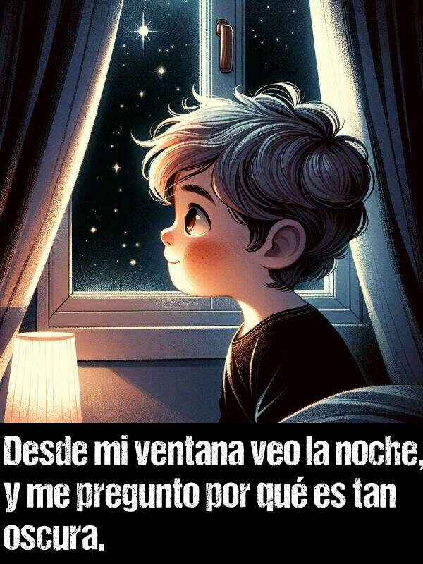 pregunto: Desde mi ventana veo la noche, y me pregunto por qu es tan oscura.