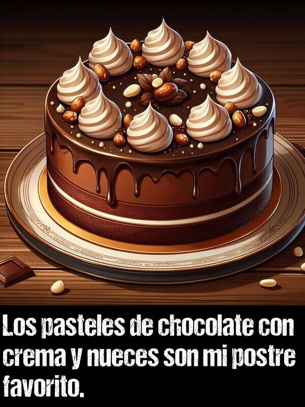 nueces: Los pasteles de chocolate con crema y nueces son mi postre favorito.