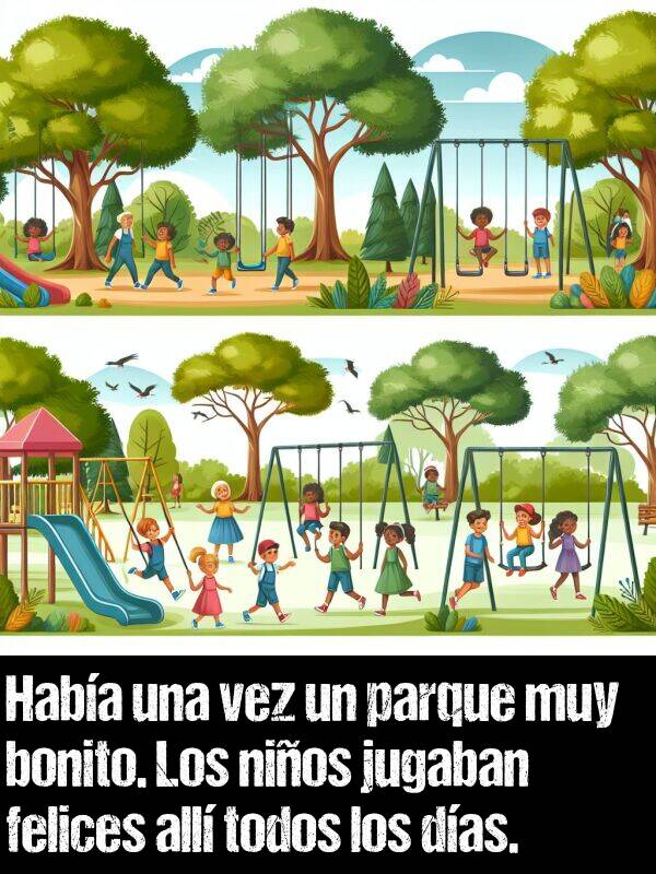 all: Haba una vez un parque muy bonito. Los nios jugaban felices all todos los das.
