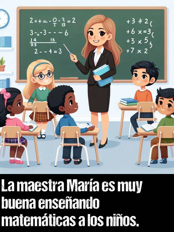 maestra: La maestra Mara es muy buena enseando matemticas a los nios.