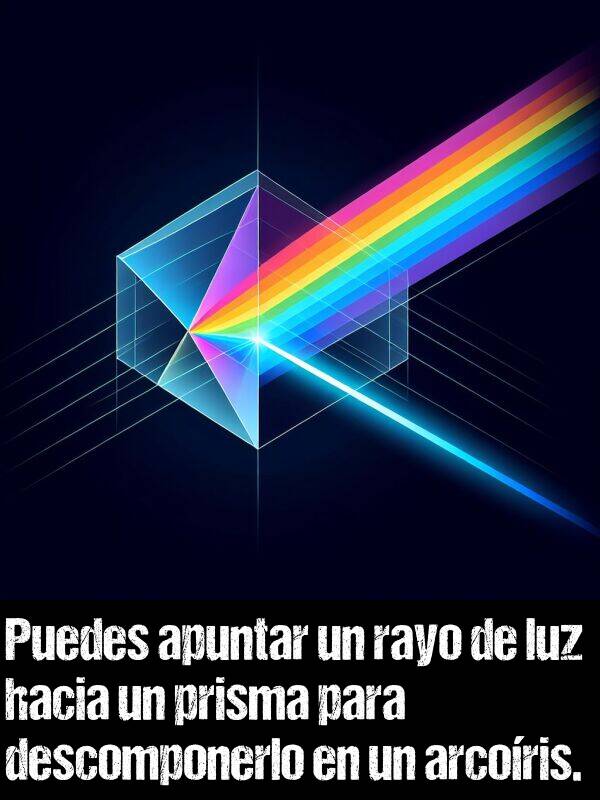 prisma: Puedes apuntar un rayo de luz hacia un prisma para descomponerlo en un arcoris.