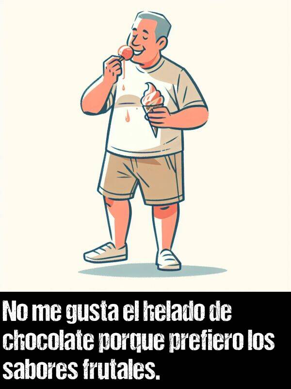 prefiero: No me gusta el helado de chocolate porque prefiero los sabores frutales.
