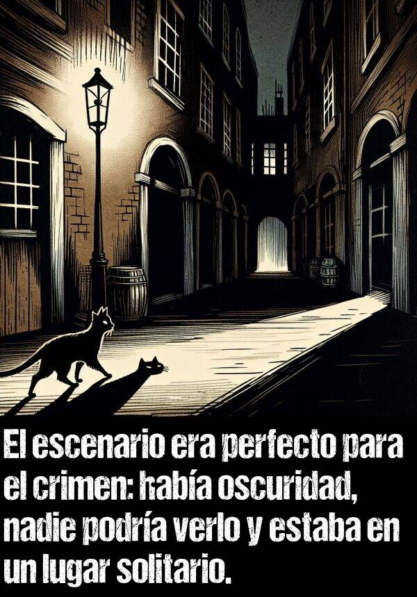 podra: El escenario era perfecto para el crimen: haba oscuridad, nadie podra verlo y estaba en un lugar solitario.