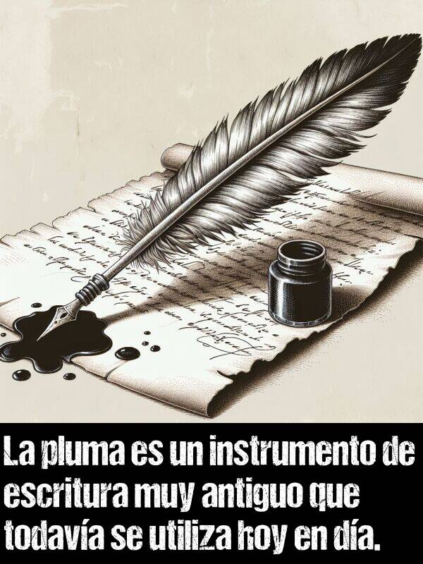 escritura: La pluma es un instrumento de escritura muy antiguo que todava se utiliza hoy en da.