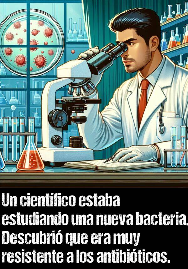 bacteria: Un cientfico estaba estudiando una nueva bacteria. Descubri que era muy resistente a los antibiticos.