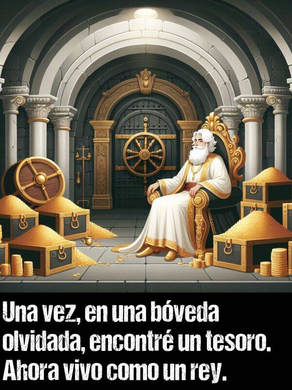 bveda: Una vez, en una bveda olvidada, encontr un tesoro. Ahora vivo como un rey.