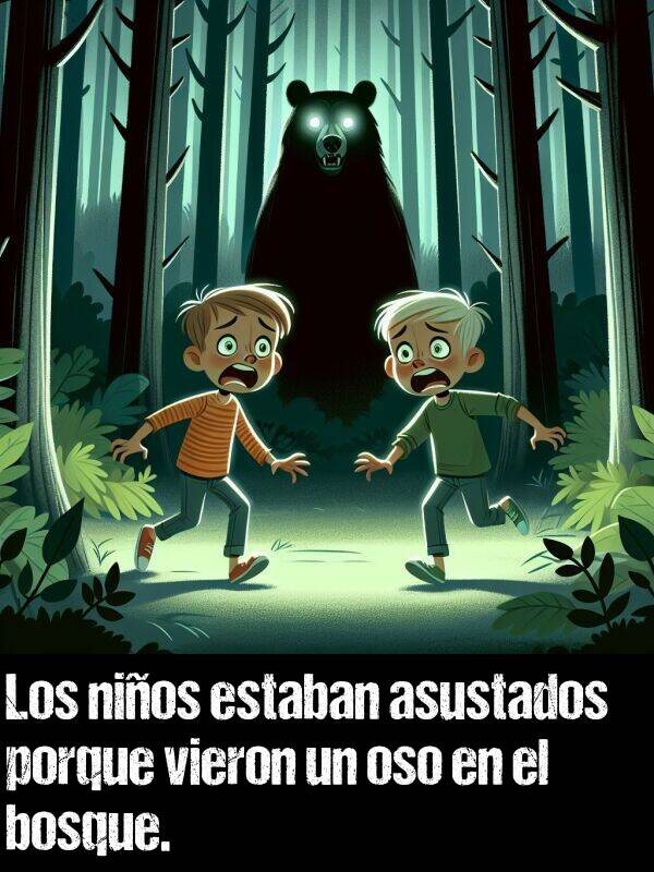 porque: Los nios estaban asustados porque vieron un oso en el bosque.