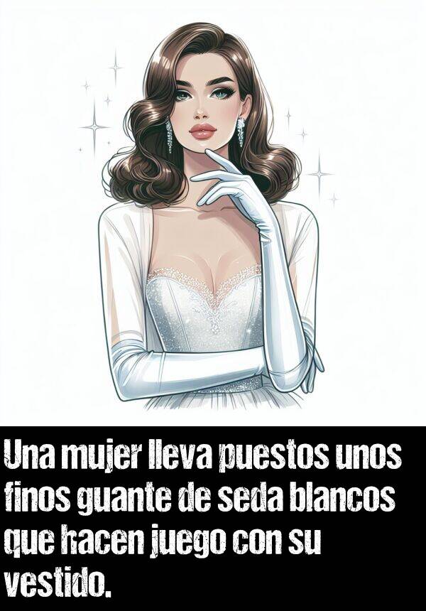 seda: Una mujer lleva puestos unos finos guante de seda blancos que hacen juego con su vestido.