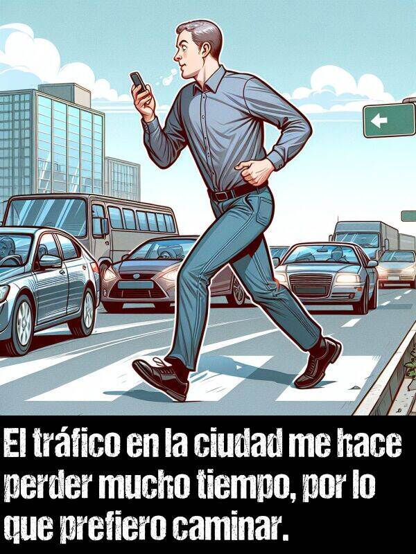 prefiero: El trfico en la ciudad me hace perder mucho tiempo, por lo que prefiero caminar.