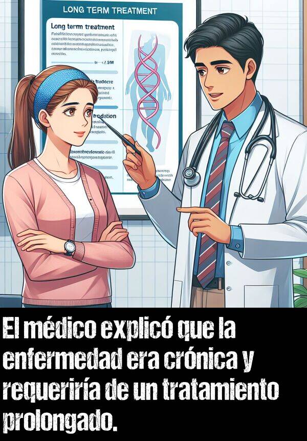 prolongado: El mdico explic que la enfermedad era crnica y requerira de un tratamiento prolongado.
