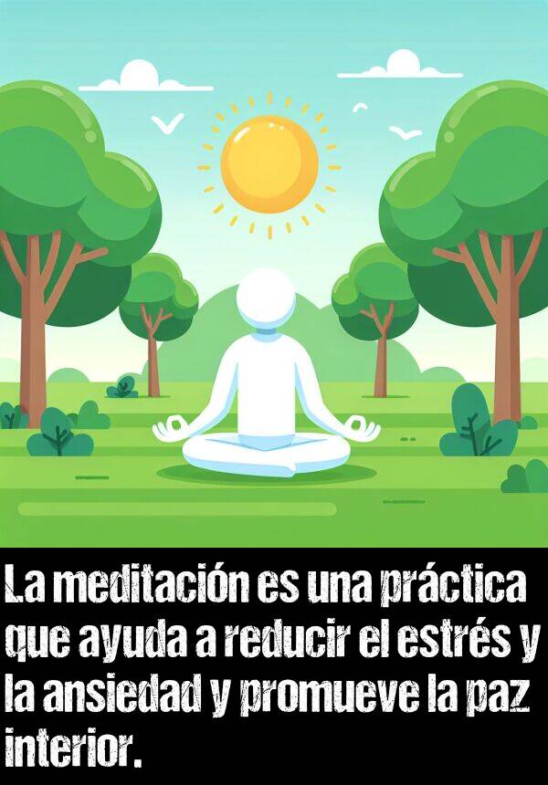 ansiedad: La meditacin es una prctica que ayuda a reducir el estrs y la ansiedad y promueve la paz interior.