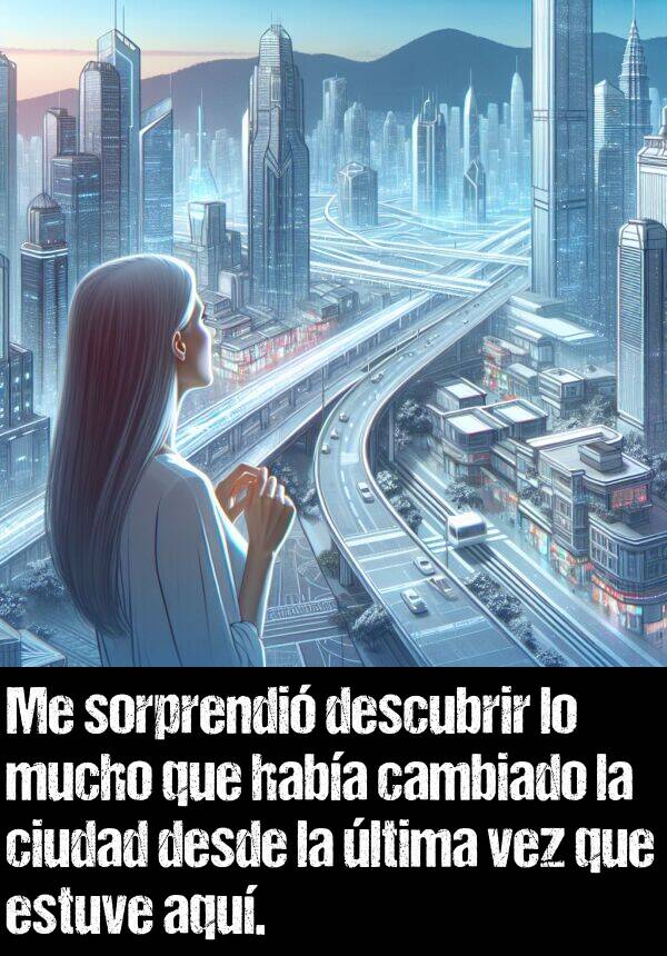 vez: Me sorprendi descubrir lo mucho que haba cambiado la ciudad desde la ltima vez que estuve aqu.