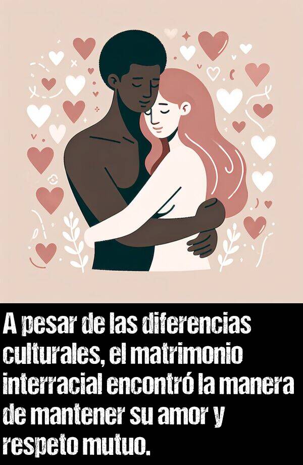 amor: A pesar de las diferencias culturales, el matrimonio interracial encontr la manera de mantener su amor y respeto mutuo.