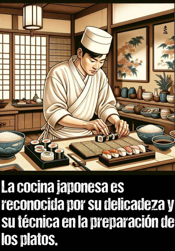 delicadeza: La cocina japonesa es reconocida por su delicadeza y su tcnica en la preparacin de los platos.