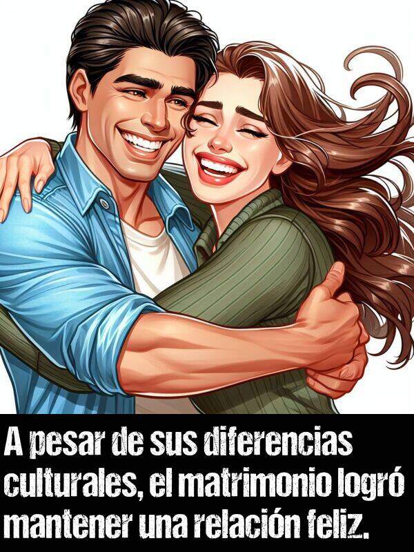 diferencias: A pesar de sus diferencias culturales, el matrimonio logr mantener una relacin feliz.