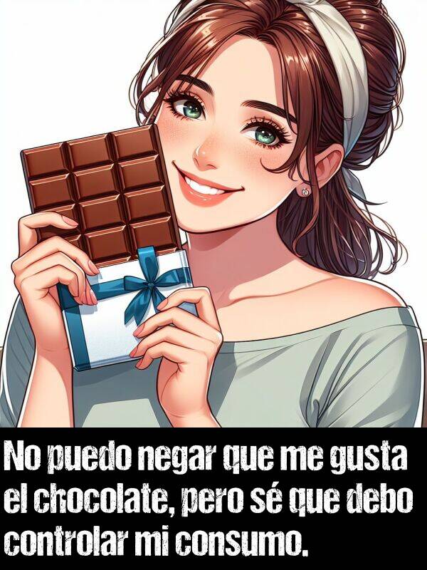 consumo: No puedo negar que me gusta el chocolate, pero s que debo controlar mi consumo.