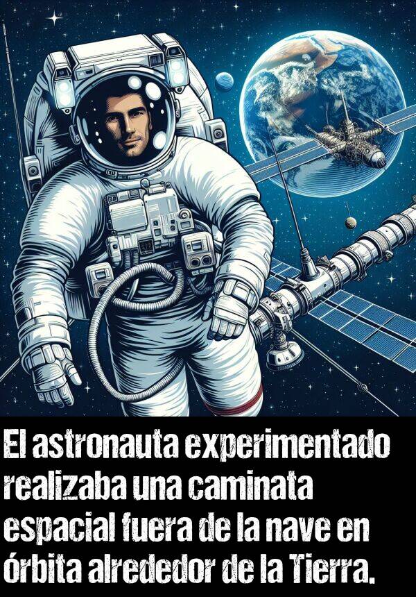 nave: El astronauta experimentado realizaba una caminata espacial fuera de la nave en rbita alrededor de la Tierra.