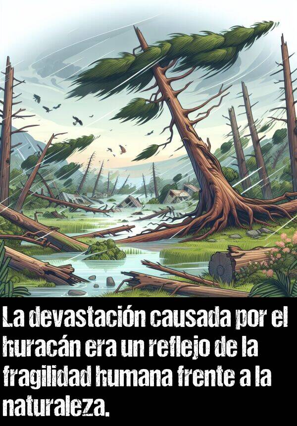 devastacin: La devastacin causada por el huracn era un reflejo de la fragilidad humana frente a la naturaleza.